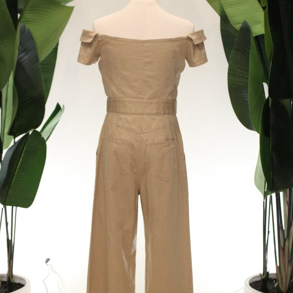 Marissa Webb, Khaki Off the Shoulder Crop Jumpsuit Size 6 - Picture 8 of 9